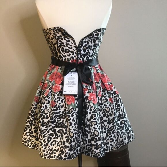Teeze Me Strapless Animal Print with Red Roses Party Dress, Size 3/4, NWT C27 - Picture 7 of 13